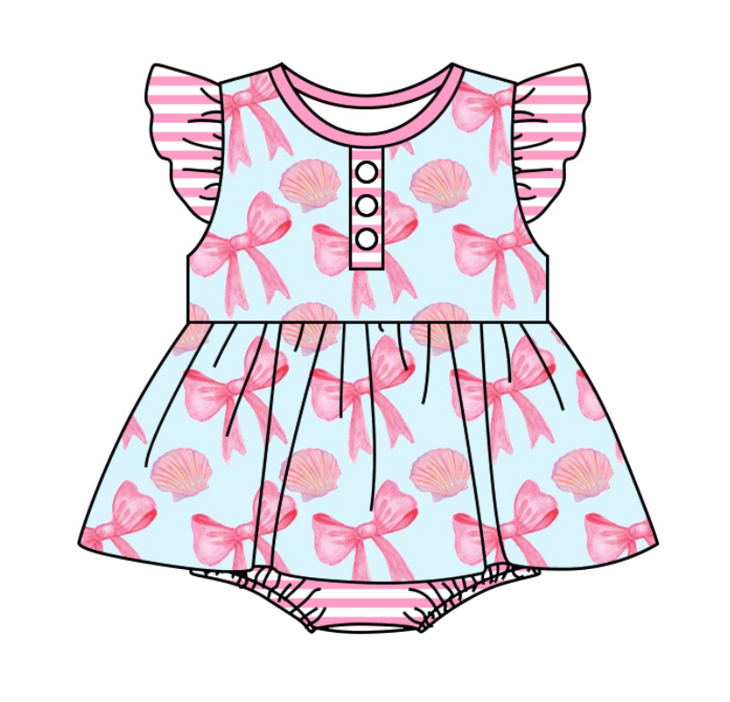 Baby Girl Short Sleeves Bows Sibling Romper Dress Clothes Set ( Moq 5 Each Design )