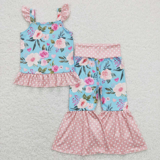 GSPO1163 Baby Girl Floral Hearts Tops Bell Pants Set