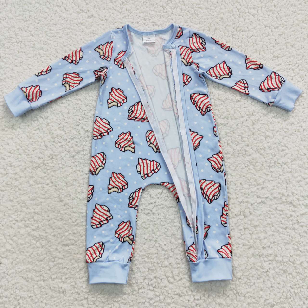LR0345 Baby Boy Christmas Cake Long Sleeves Zip One Piece Romper