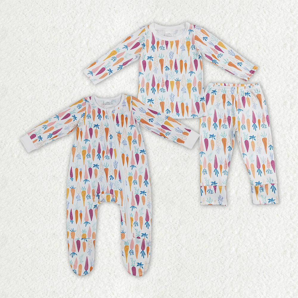 Baby Kids Toddler Long Sleeves Easter Carrots Sibling Romper Clothes Pajamas Set