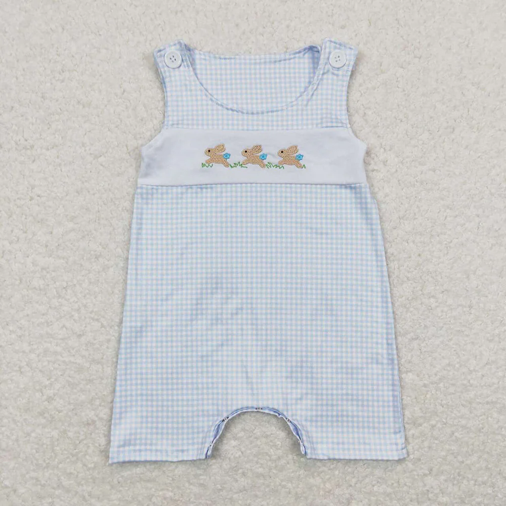 Baby Boy Girl Kids Short Sleeves Embroidery Easter Rabbits Sibling Romper Dresse Clothes Set