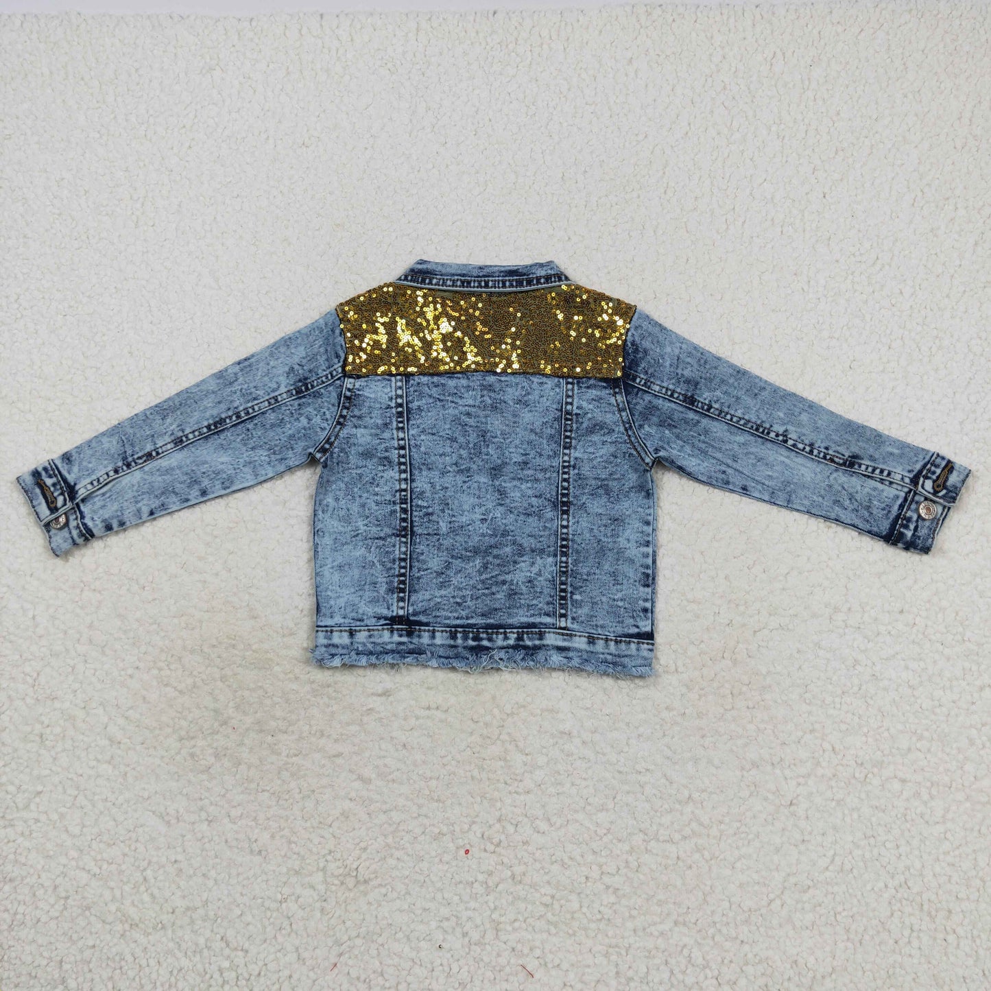 GT0351 Baby Girl Long Sleeves Pocket Denim Jacket Sequins Coat