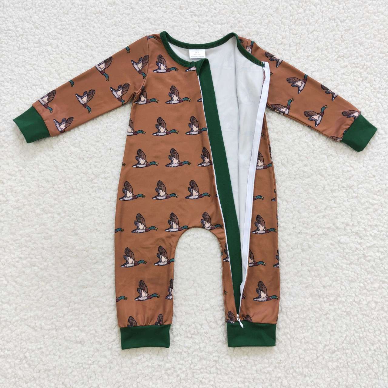 LR0524 Baby Boy Long Sleeves Ducks One Piece Zipper Romper