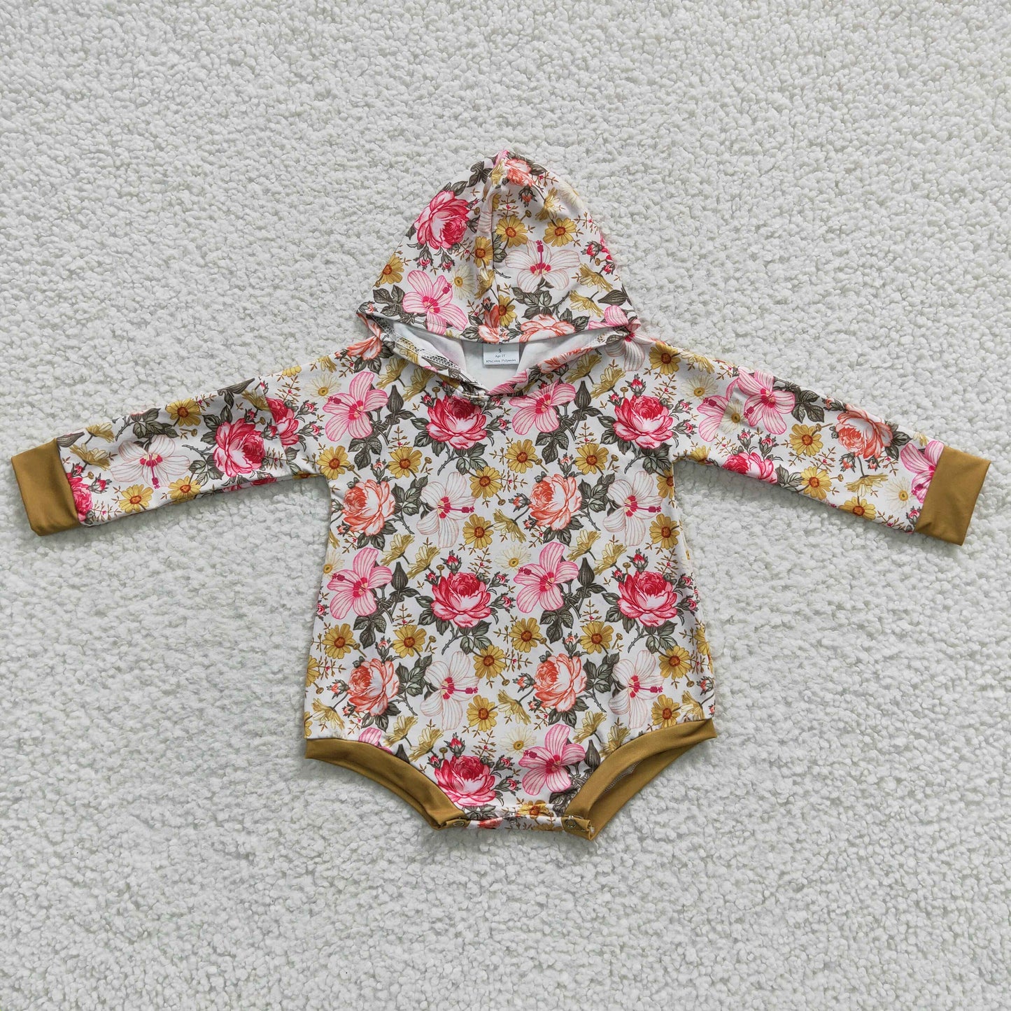 LR0299 Baby Girl Flower Long Sleeves Hoodie Floral Romper