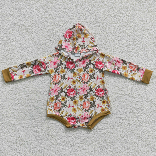 LR0299 Baby Girl Flower Long Sleeves Hoodie Floral Romper