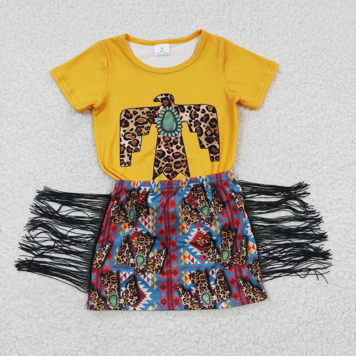 Promotion Baby Girl Summer Western Leopard Tassel Skirt Outfit RTS