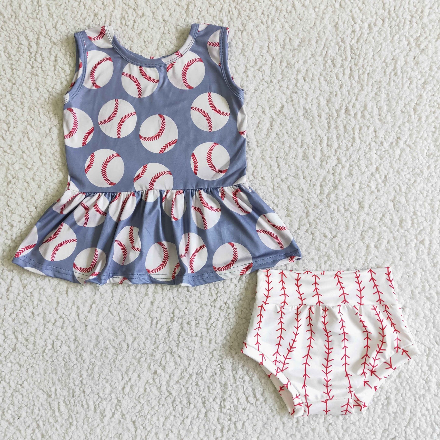 Promotion Baby Girl Summer Baseball Tunic Bummie Outfit RTS