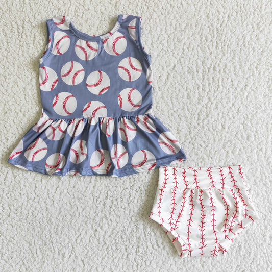 Promotion Baby Girl Summer Baseball Tunic Bummie Outfit RTS