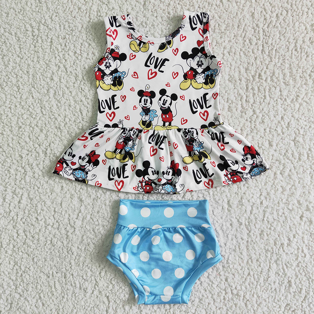 Baby Girl Toddler Mouse Cartoon Tunic Bummie Sibling Set RTS