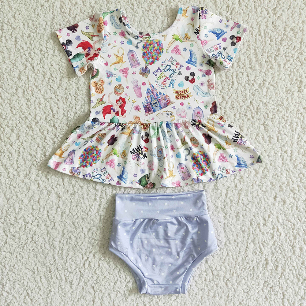 Baby Girl Toddler Mouse Cartoon Tunic Bummie Sibling Set RTS