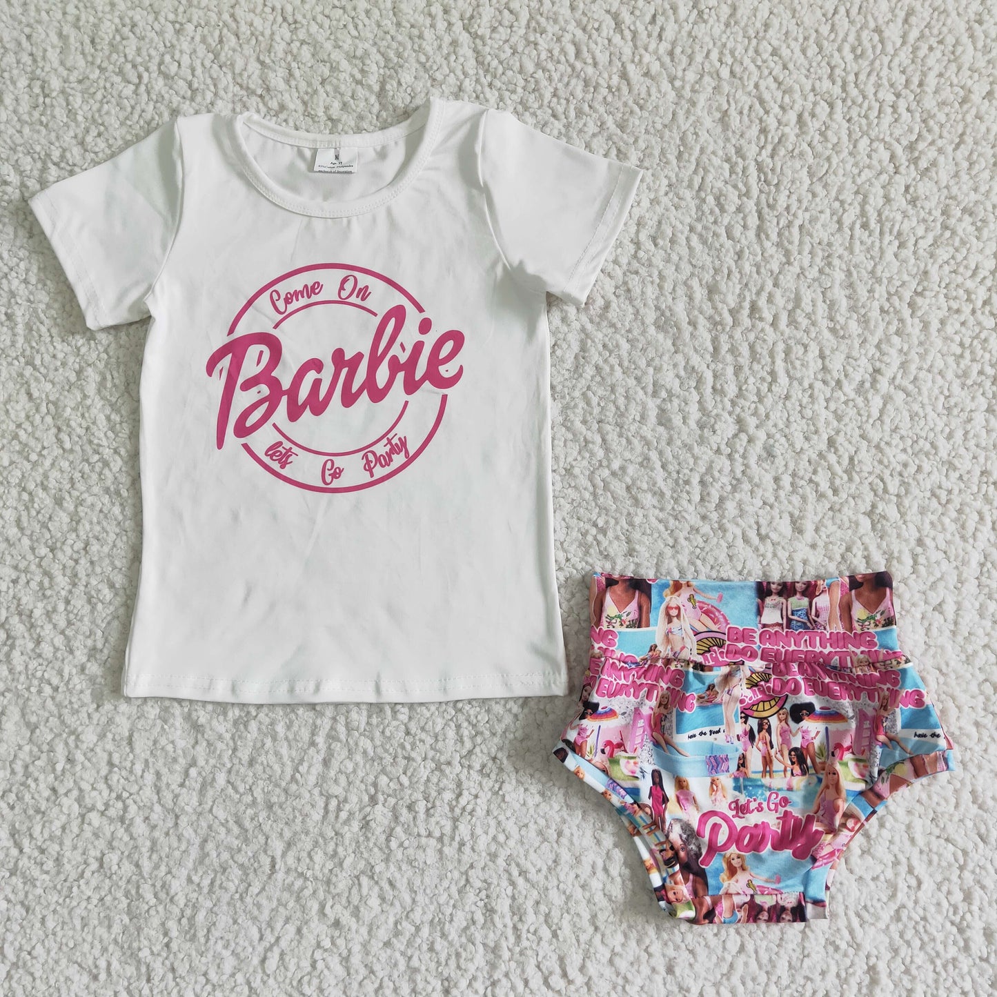 Promotion Baby Girl Short Sleeves Doll Shirt Pink Shorts Bummies Outfit