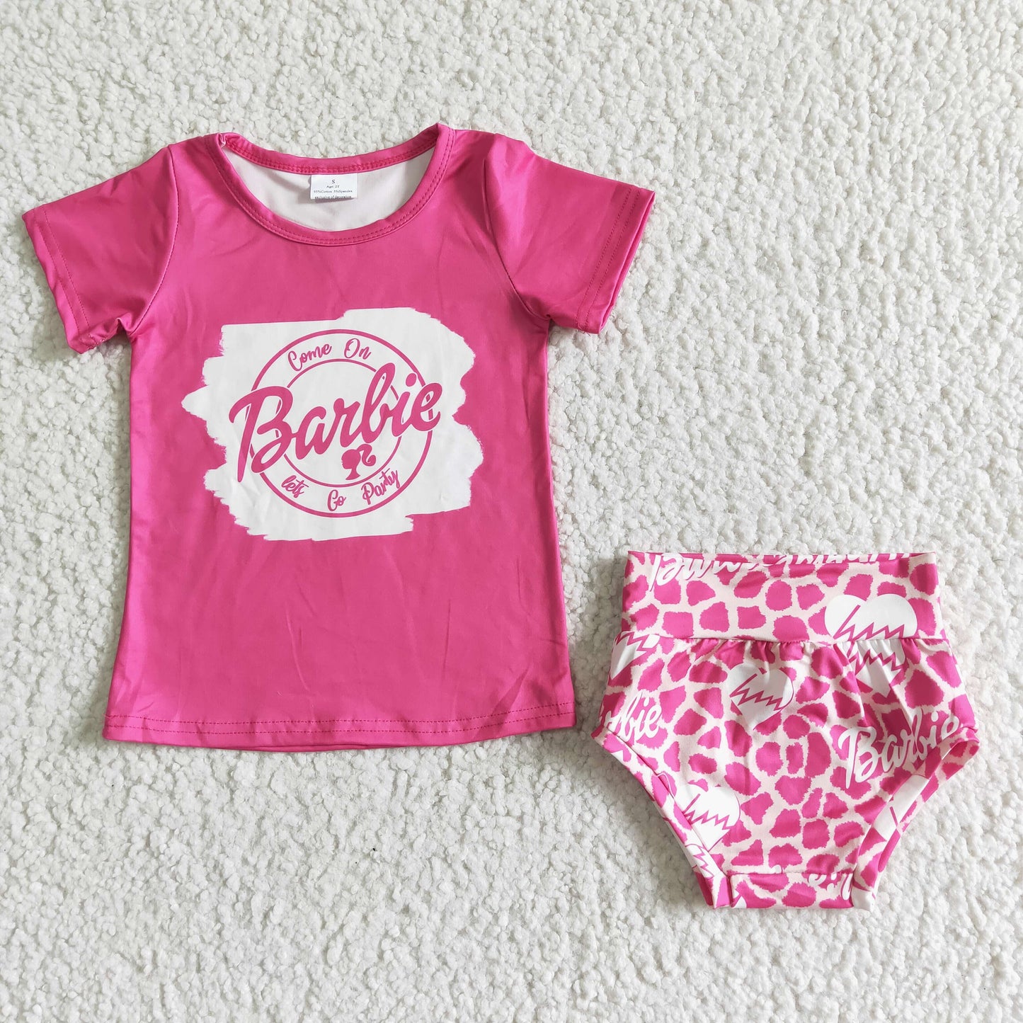 Promotion Baby Girl Short Sleeves Doll Pink Shirt Leopard Shorts Bummies Outfit