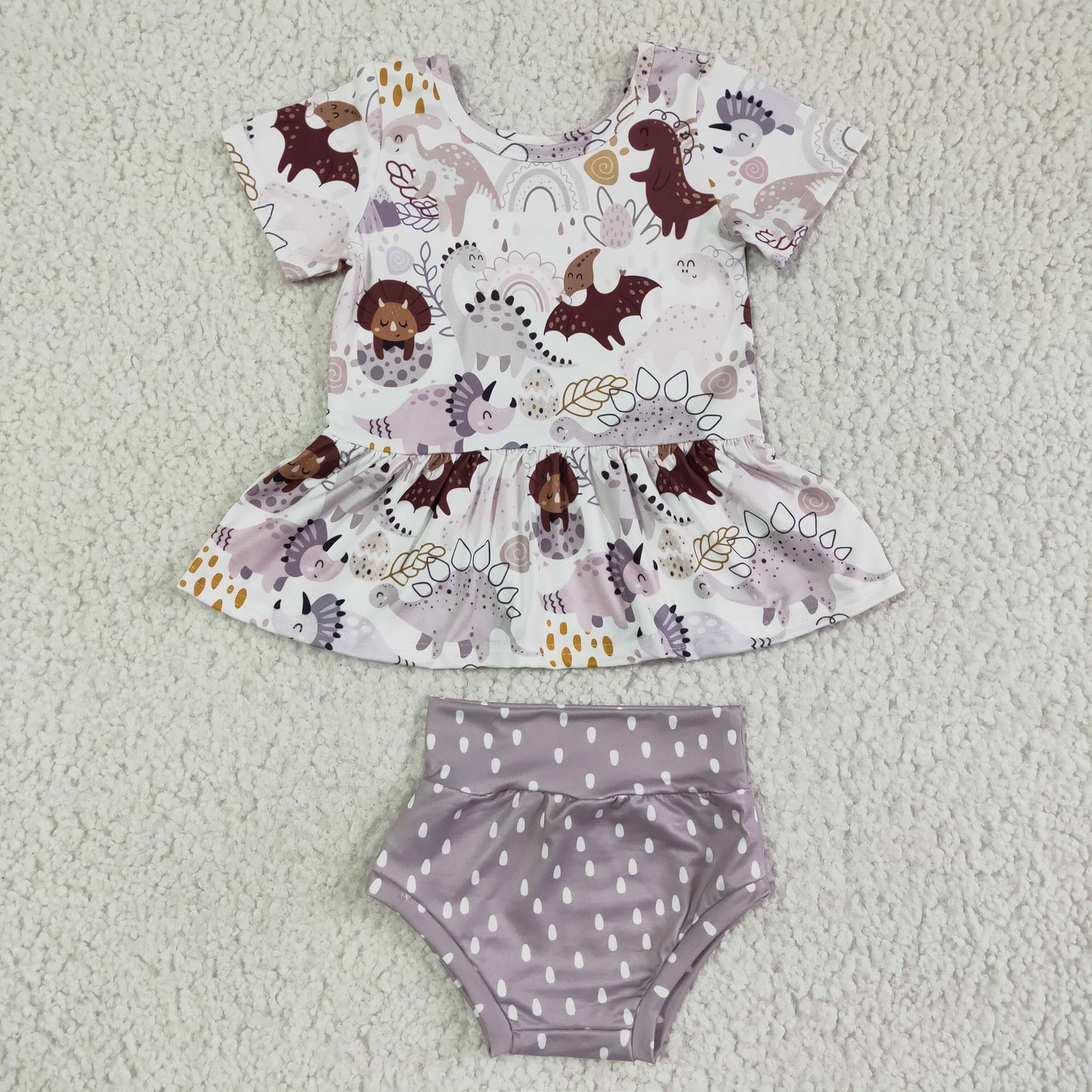 Promotion Baby Girl Short Sleeves Dinosaurs Rainbow Bummies Outfit