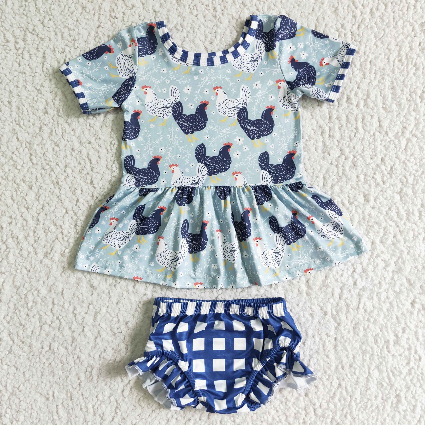 Promotion Baby Girls Baby Girls Kids Chicken Tops Plaid Bummie Shorts Outfit RTS