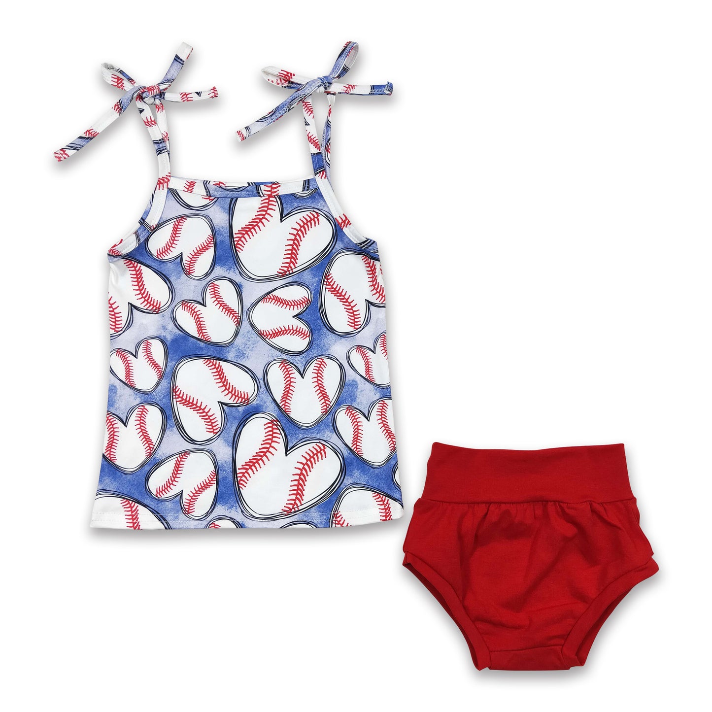 Promotion Baby Kids Baseball Short Sleeves Red Bummie Summer Outfit