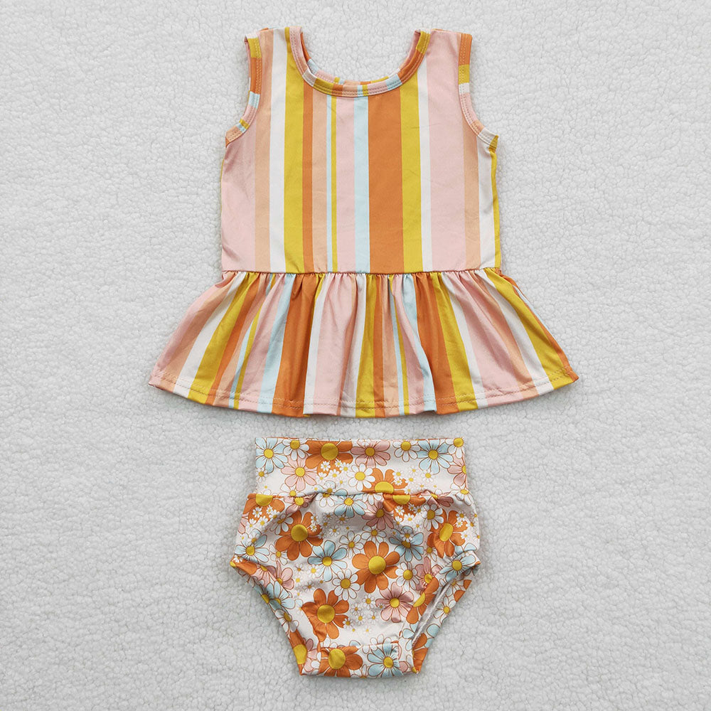Baby Girl Sleeveless Flower Tops Bummie Shorts Sibling Clothes Set RTS