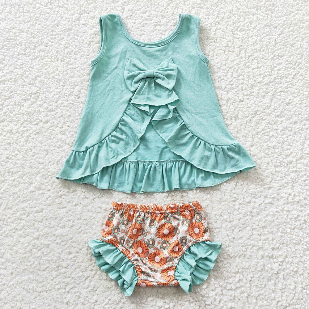 Baby Girl Sleeveless Flower Tops Bummie Shorts Sibling Clothes Set RTS