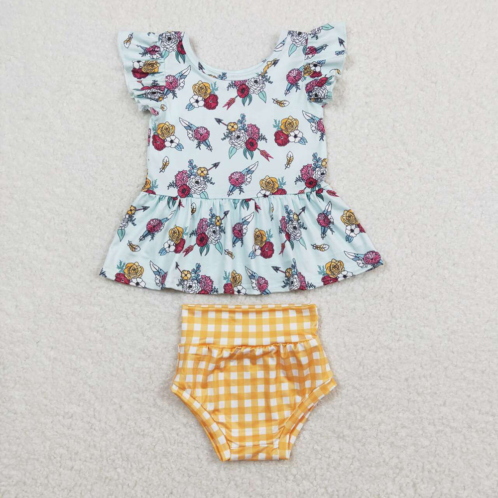 Baby Girl Sleeveless Flower Tops Bummie Shorts Sibling Clothes Set RTS