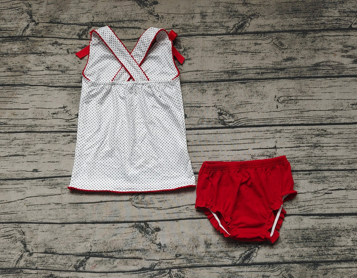Pre-order Baby Girl Flags Tops Red Bummie Shorts July 4th Set
