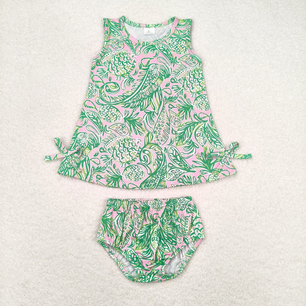 Baby Girl Sleeveless Flower Tunic Bummie Set Sibling Outfit Clothes RTS