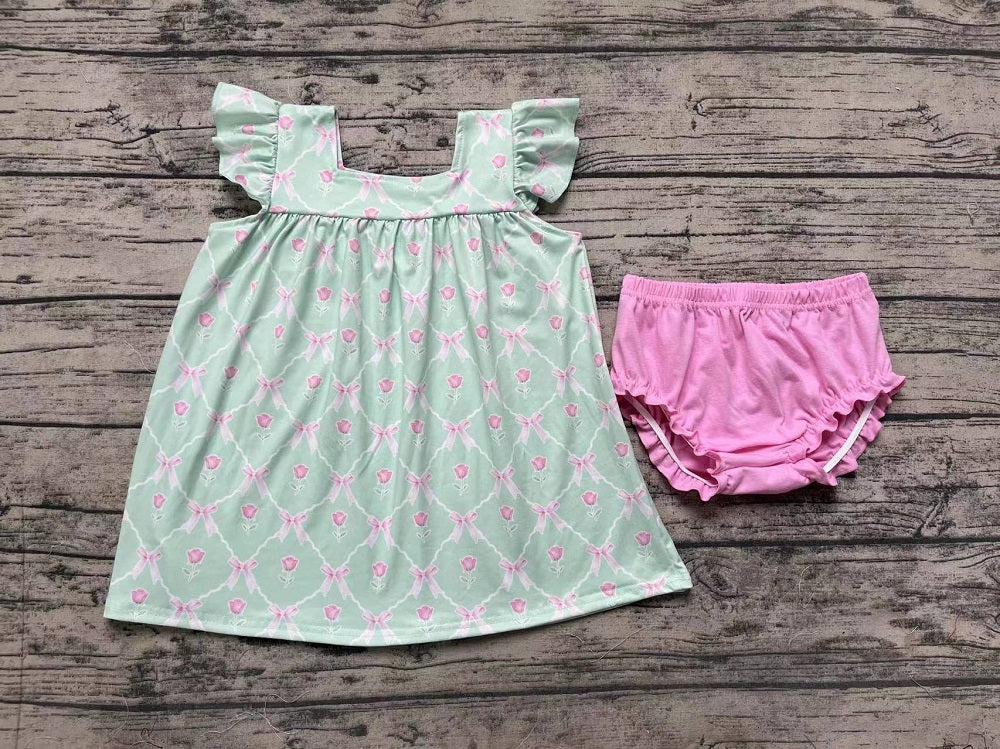 Pre-order Baby Girl Floral Bows Tops Pink Bummie Shorts Summer Set