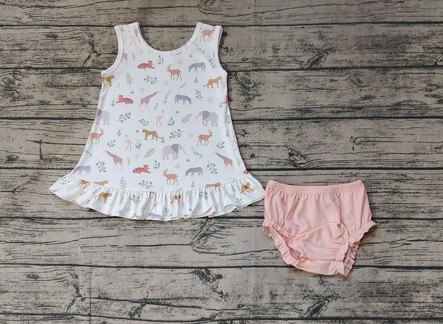 Baby Girl Sleeveless Animals Tops Pink Bummie Shorts Set