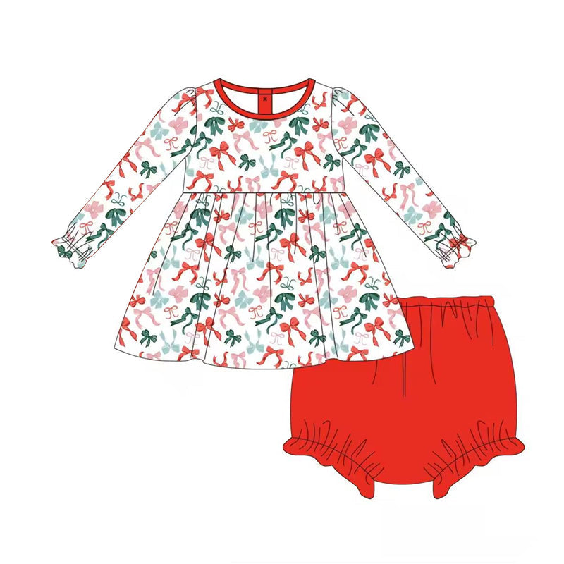 Pre-order Baby Girl Christmas Bows Tunic Red Bummies Clothes Set