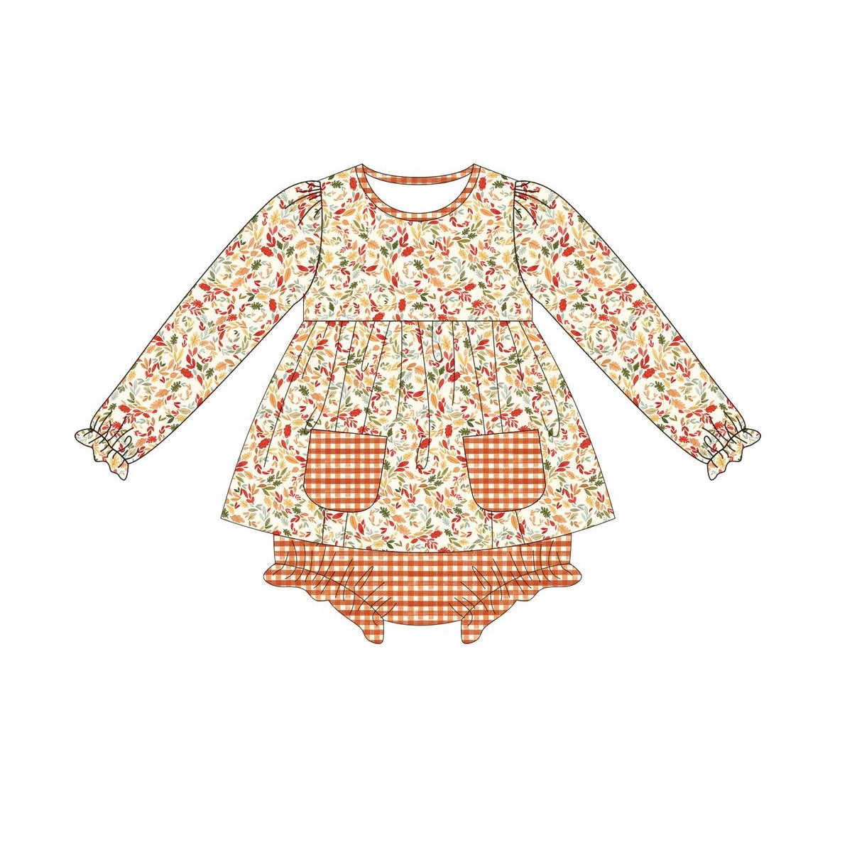 Pre-order Baby Girl Fall Leaves Pockets Tops Bummies Clothes Set