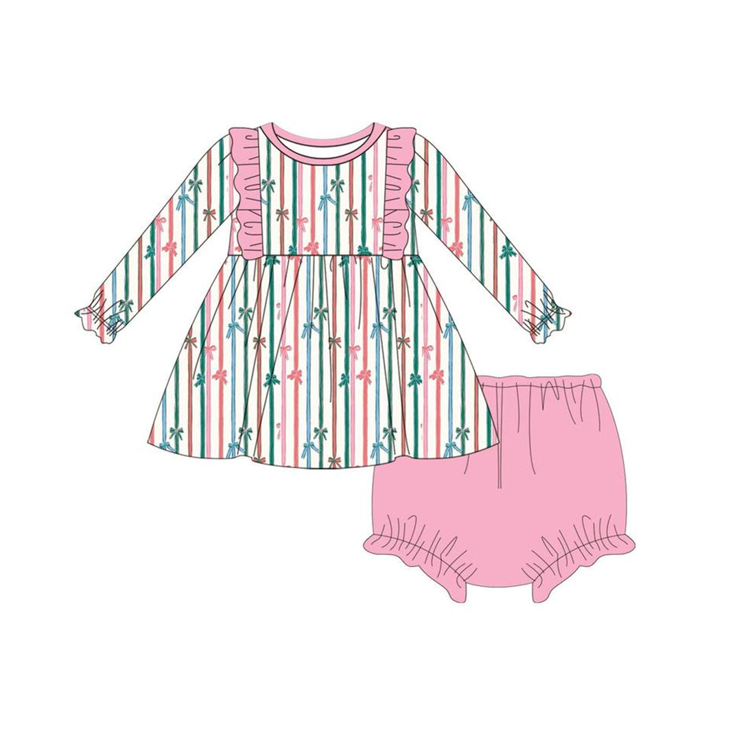 Pre-order Baby Girl Stripes Bows Tunic Pink Bummie Set