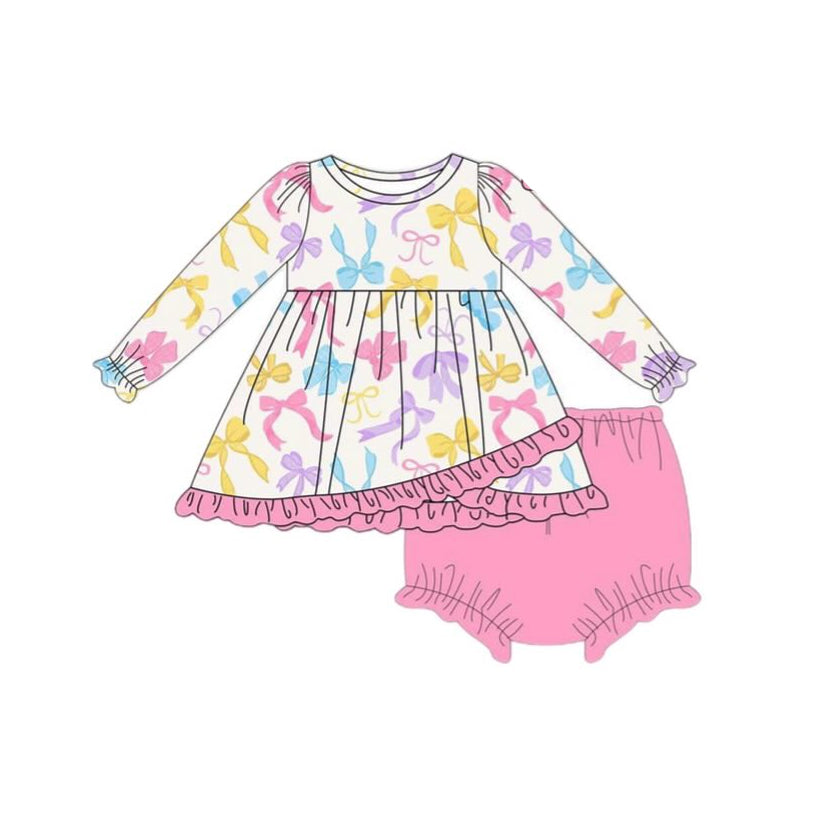 Pre-order Baby Girl Colorful Bows Tunic Pink Bummie Set