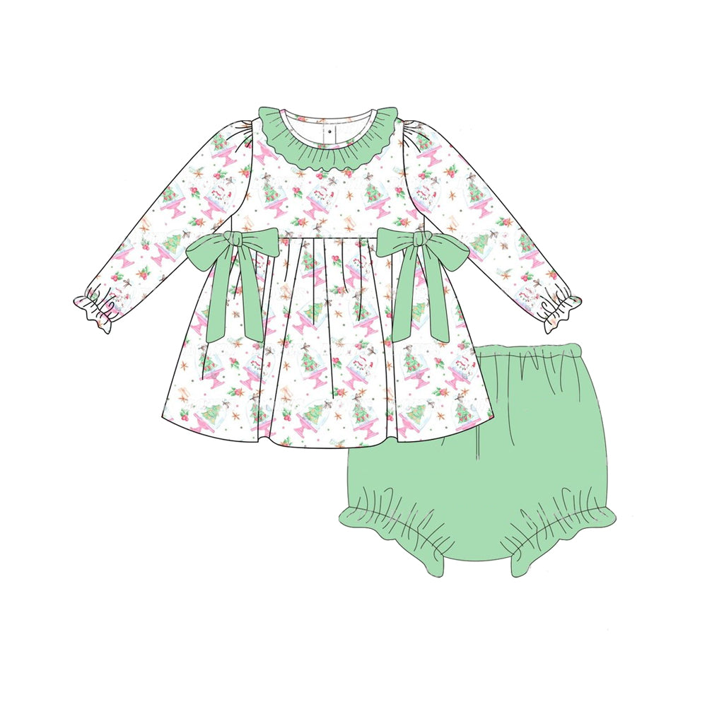 Pre-order Baby Girl Christmas Tree Tunic Green Shorts Bummie Set