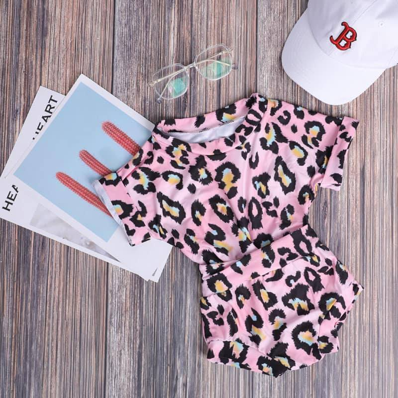 Preorder Baby Girl Short Sleeves Leopard Shirt Tops Bummie Clothes Set