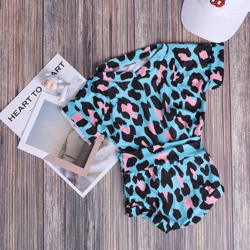 Preorder Baby Girl Short Sleeves Leopard Shirt Tops Bummie Clothes Set