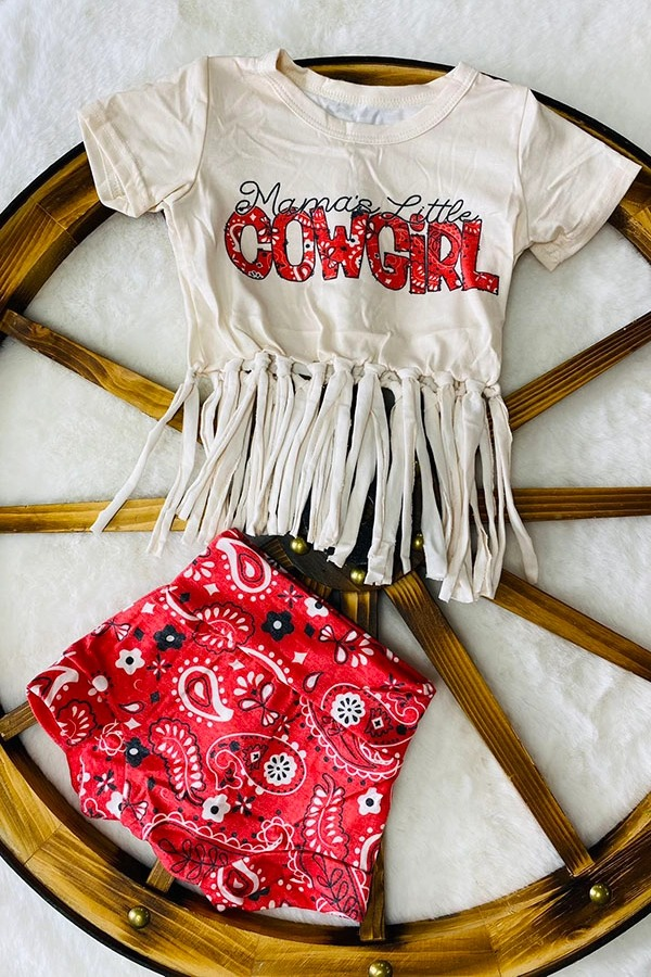 Preorder Baby Girl Short Sleeves Western Mama's Little Cowgirl Shirt Bummie Clothes Set