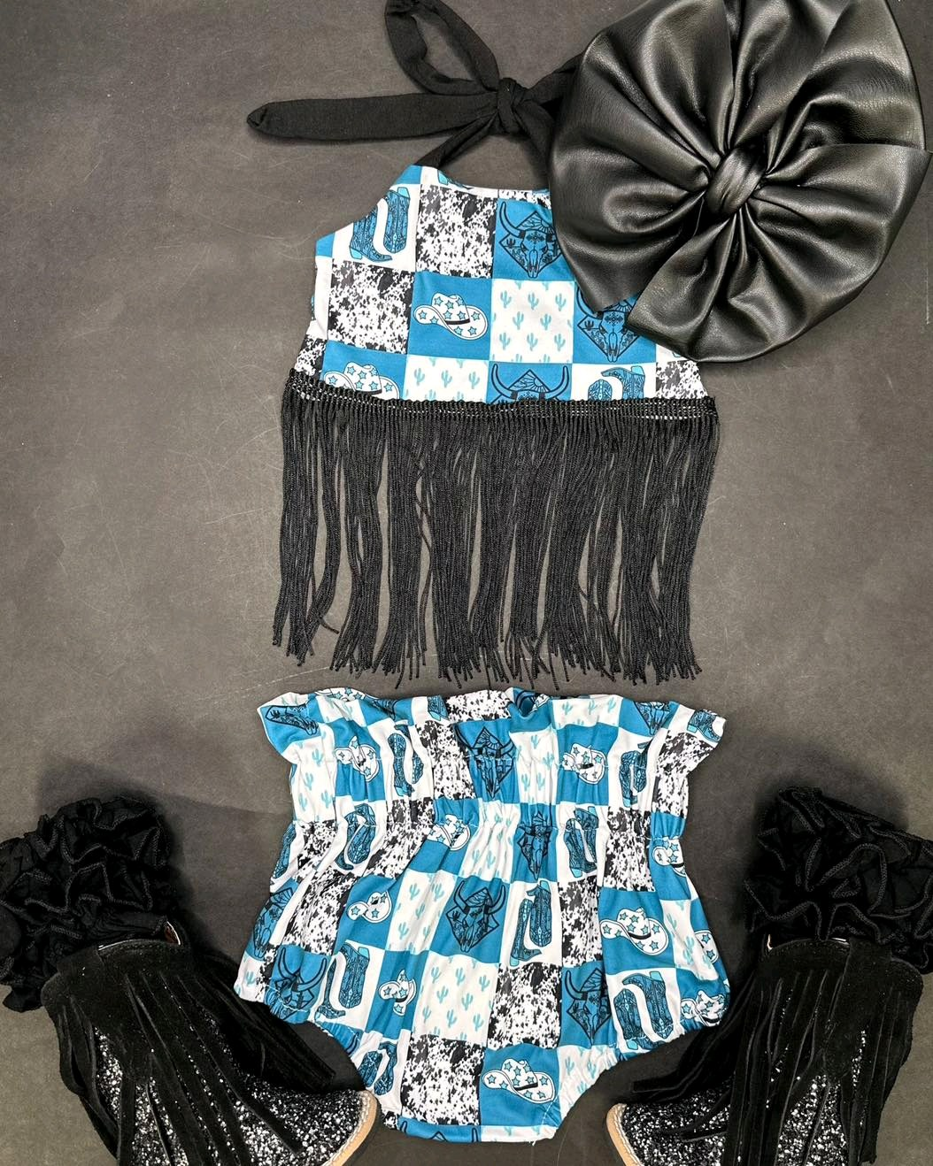 Preorder Baby Girl Western Boots Cactus Tops Bummies Clothes Set ( Moq 5 )