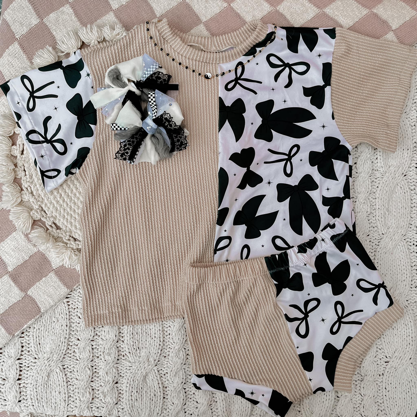 Preorder Baby Girl Short Sleeves Bows Shirt Bummie Shorts Set ( Moq 5 )
