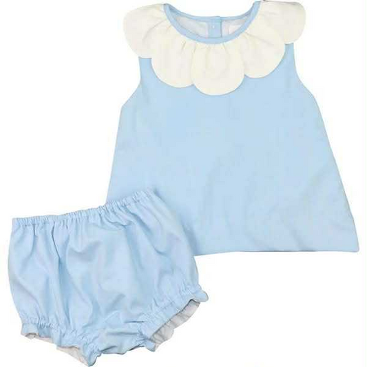 ( Moq 5 ) Preorder Baby Girl Sleeveless Shirt Tunic Ruffle Bummie Blue Set