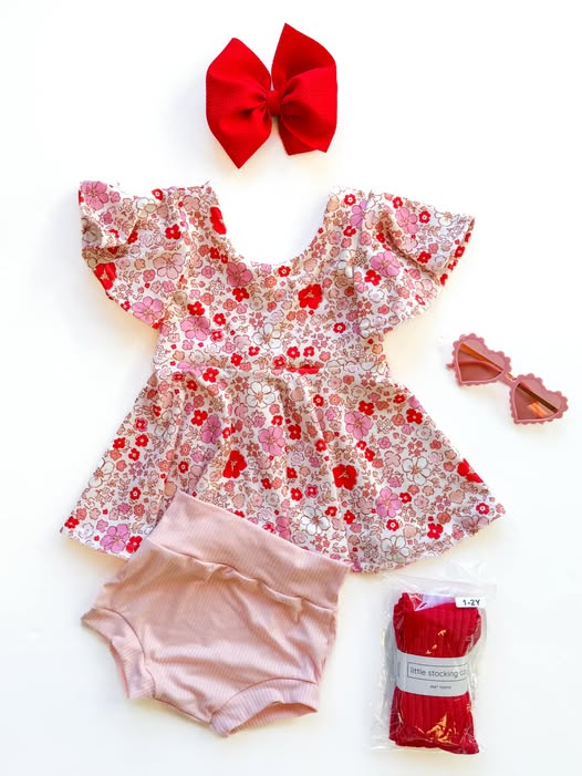 ( Moq 5 ) Preorder Baby Girls Short Sleeves Floral Tunic Bummie Clothes Set
