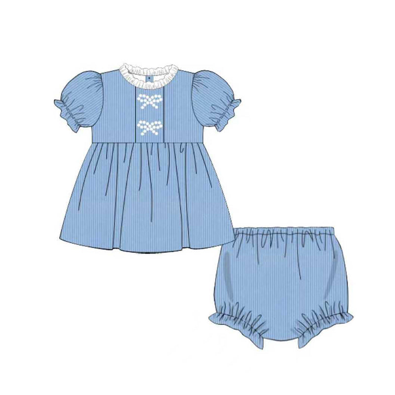 ( Moq 5 ) Preorder Baby Girls Short Sleeves Bows Stripes Tops Bummie Shorts Set