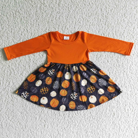 Promotion Baby Girl Orange Long Sleeves Halloween Pumpkin Dress