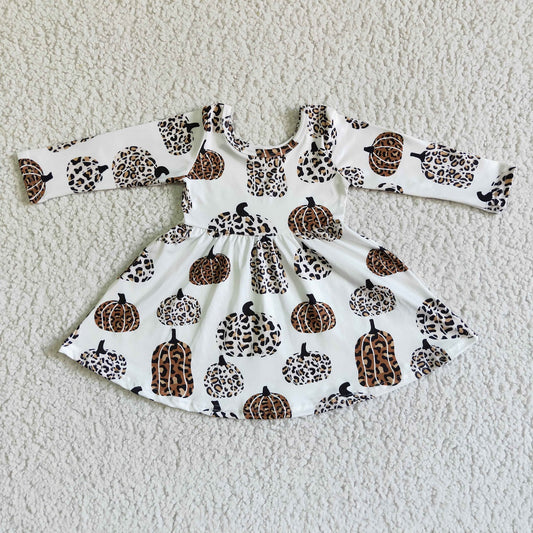 Promotion Baby Girl Long Sleeves Leopard Pumpkin Fall Dress