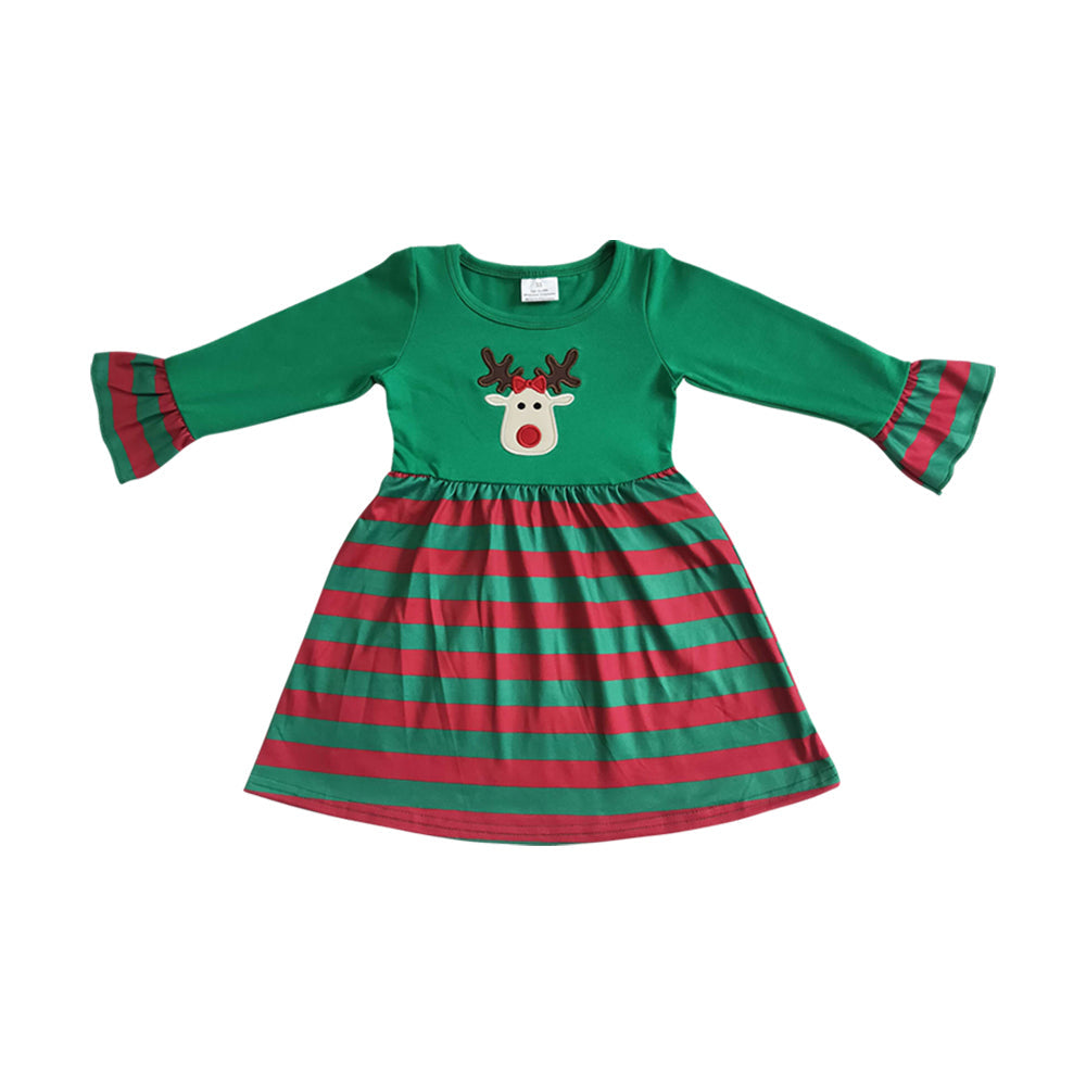 Baby Boy Girl Long Sleeves Embroidery Deer Sibling Christmas Romper Dress Set RTS