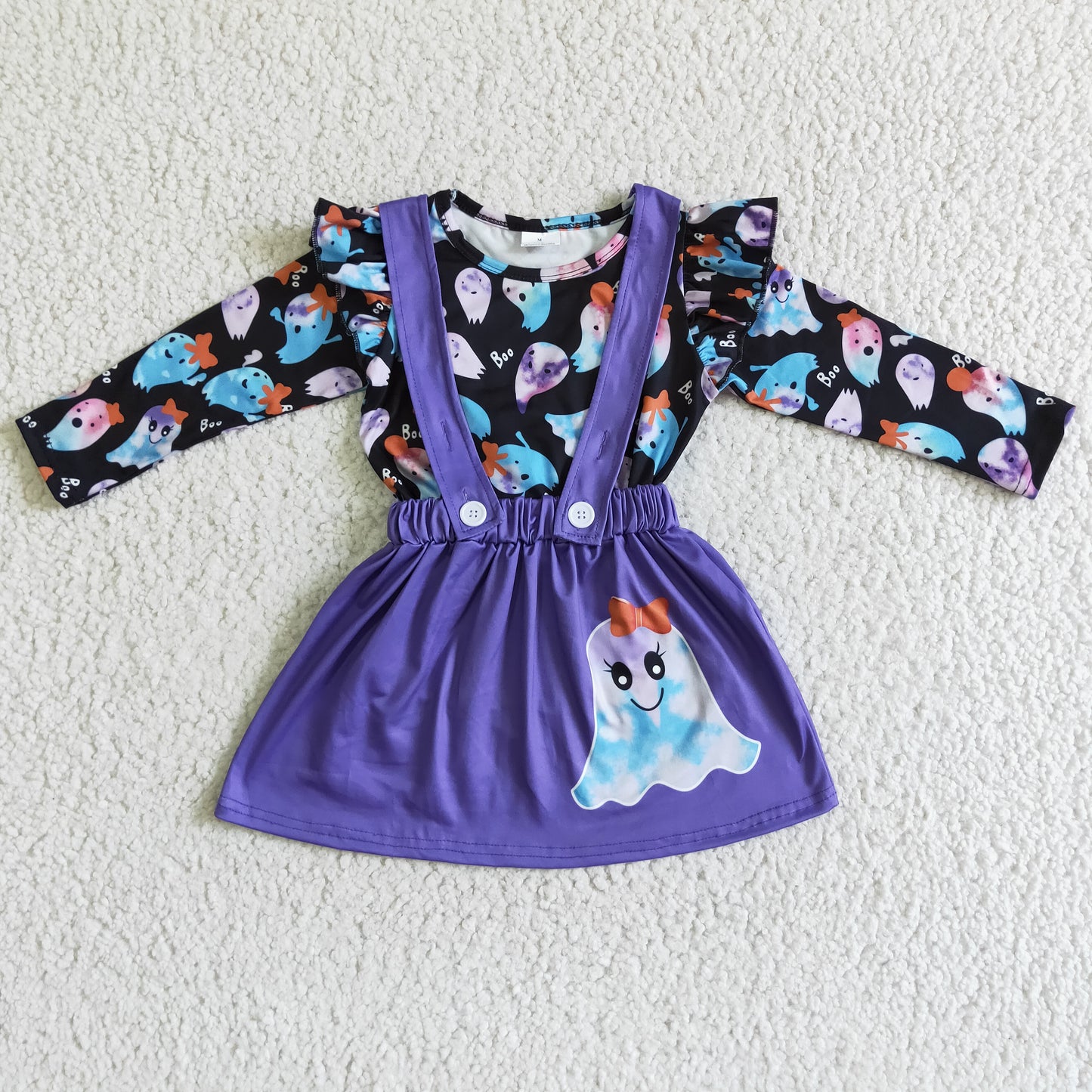Promotion Baby Girl Long Sleeves Ghosts Bows Tops Skirt Halloween Outfit RTS