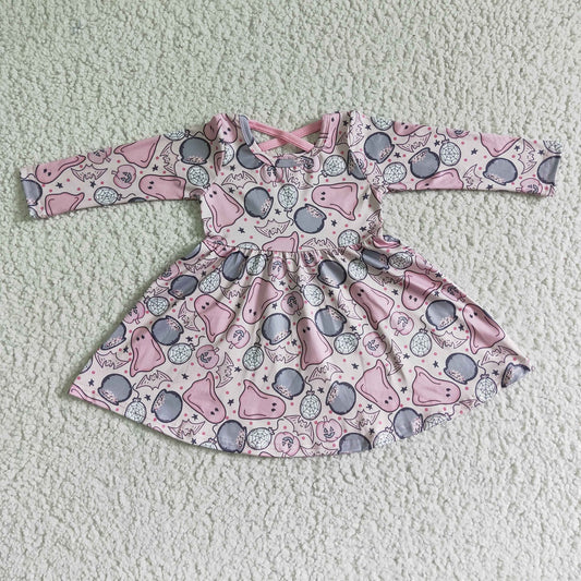 Promotion Baby Girl Pumpkin Ghost Long Sleeves Halloween Dress