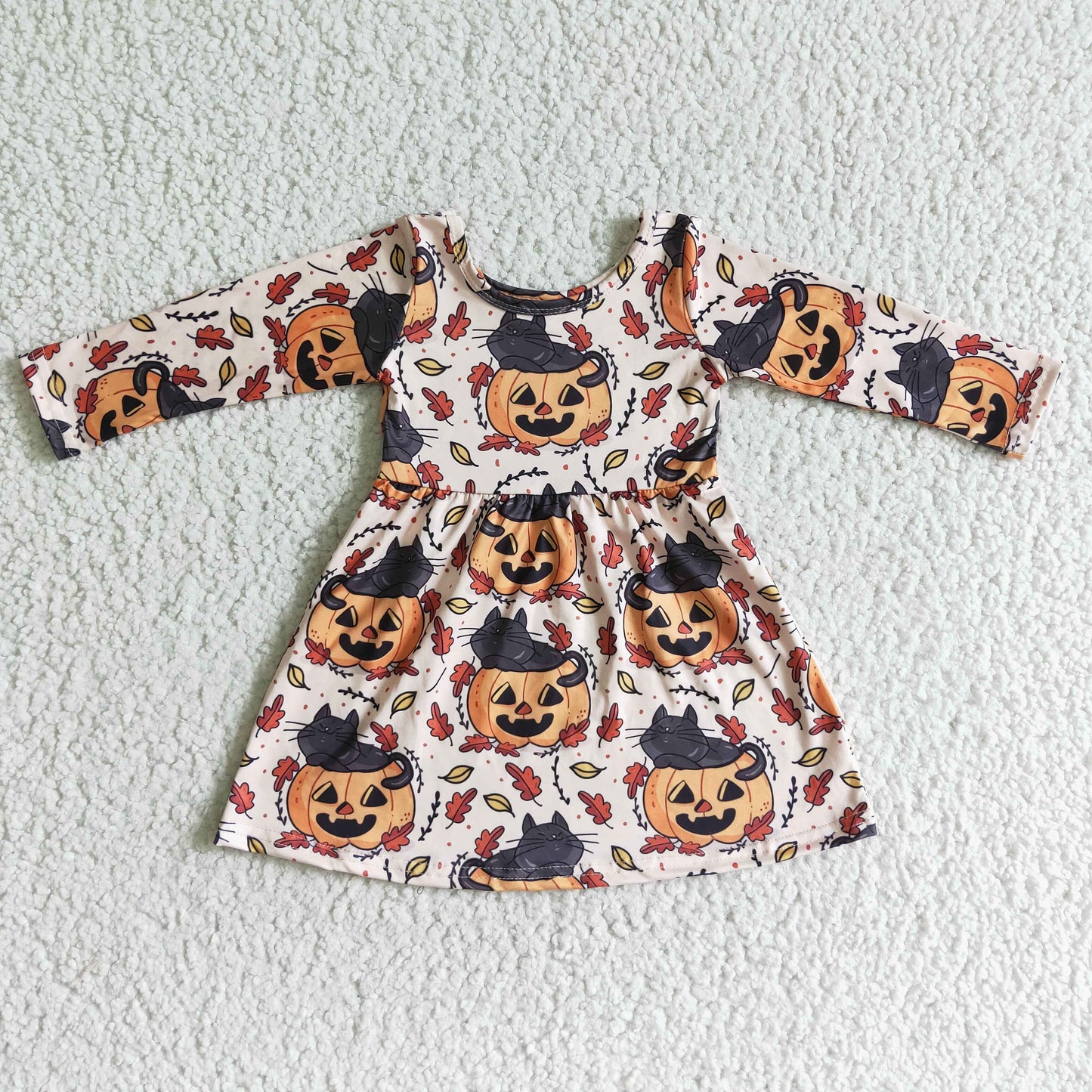 Promotion Baby Girl Long Sleeves Halloween Pumpkins Dress RTS