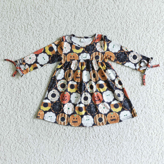 Promotion Baby Girl Long Sleeves Donuts Pumpkins Halloween Dress