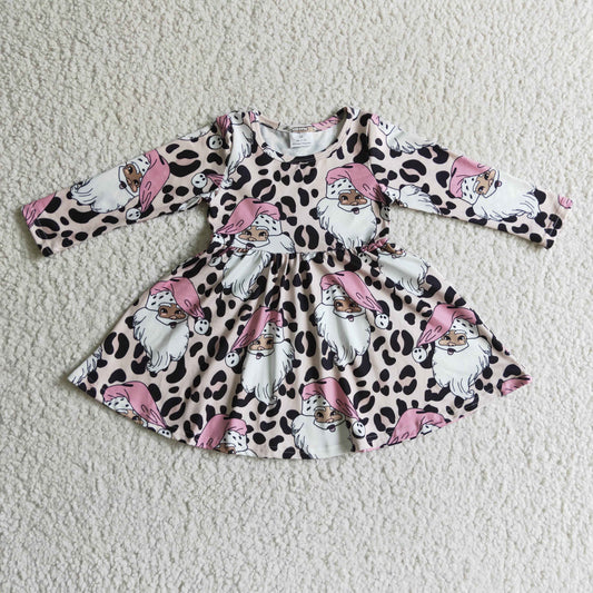 Promotion Baby Girl Christmas Santa Leopard Twirl Dress
