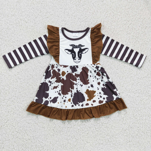 Promotion Baby Girl Western Cow Print Flutter Sleeves Dress