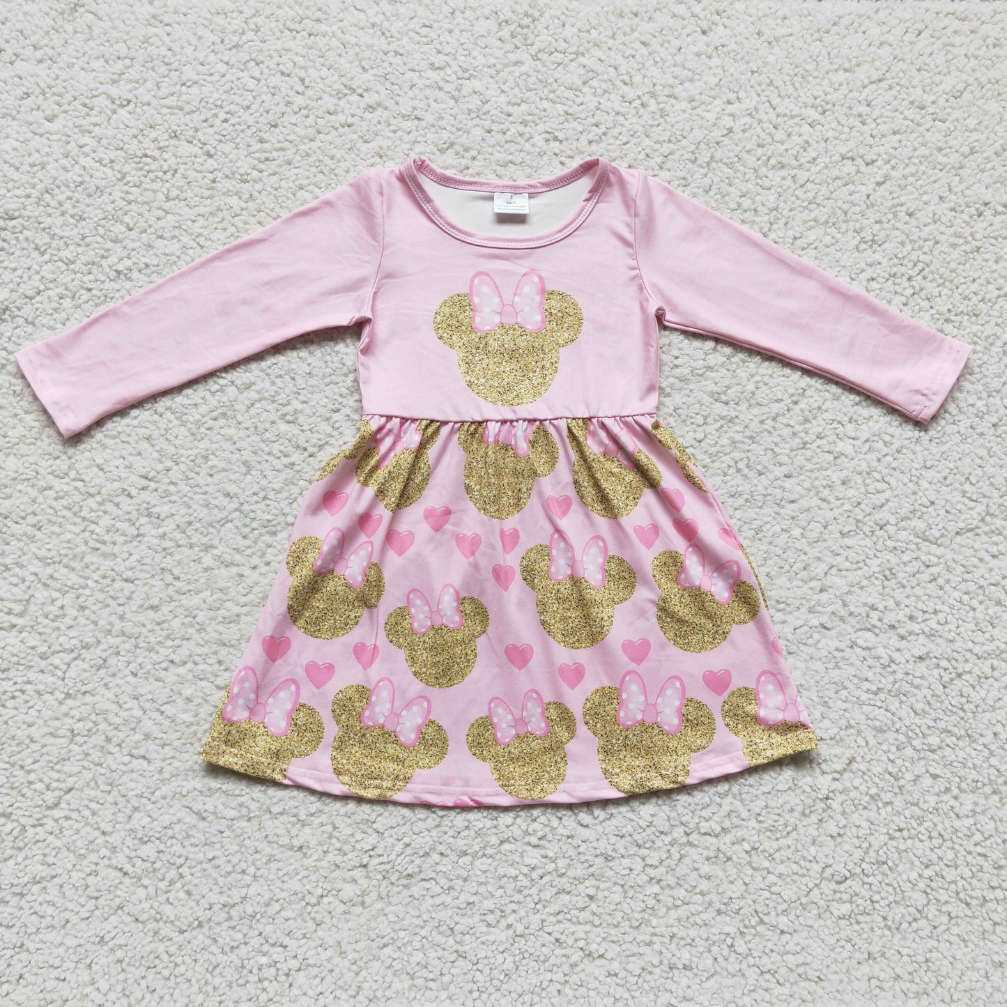 Promotion Baby Girl Long Sleeves Cartoon Valentine's Pink Heart Dress