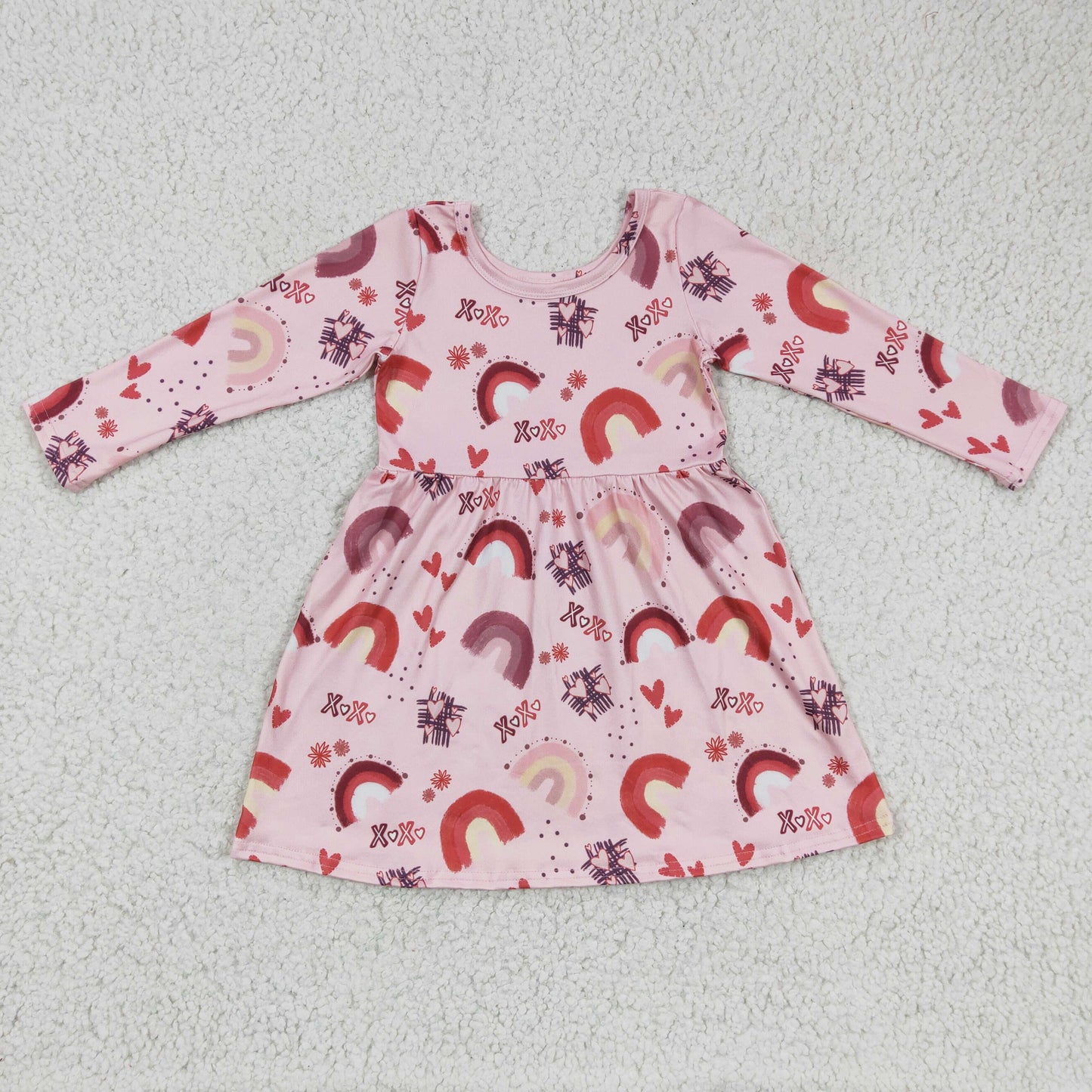 Promotion Baby Girl Long Sleeves Rainbow Heart Valentine's Day Dress RTS